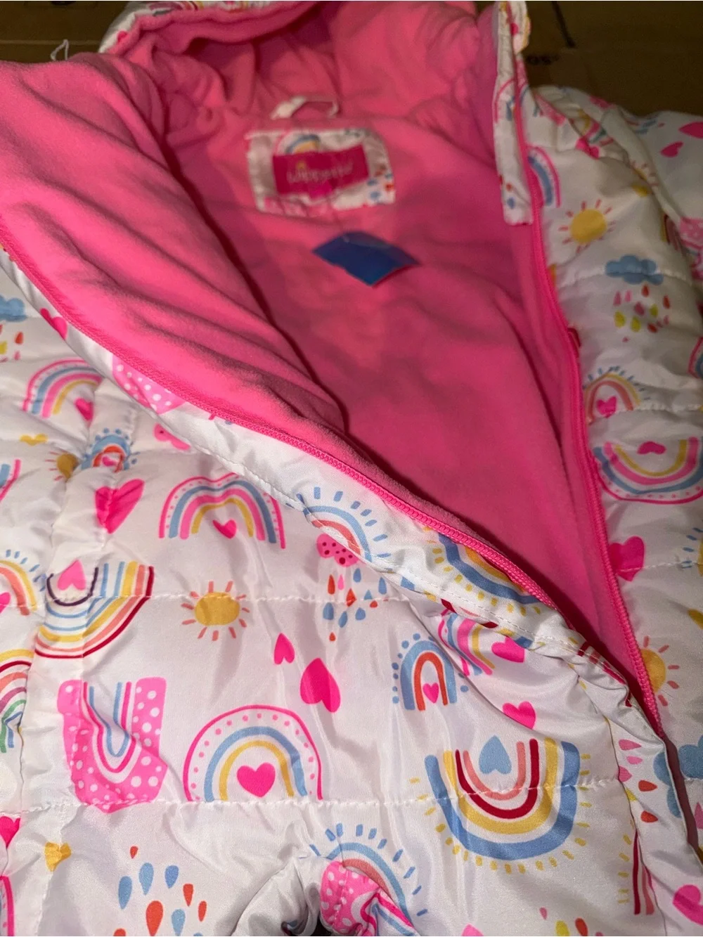 Infant Pink Rainbow Hooded Snowsuit One-Piece